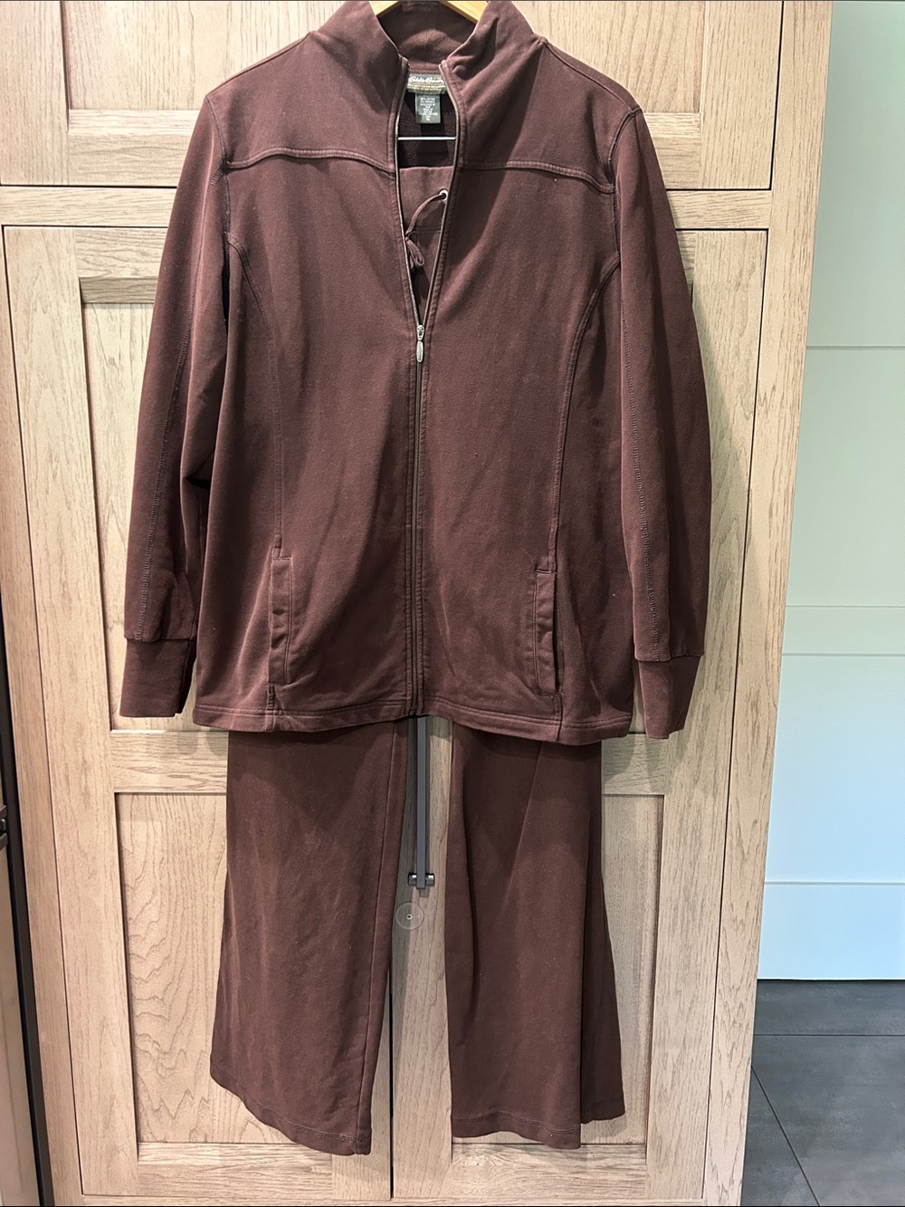 Eddie Bauer Brushed Velour 2 Pc Brown Zip-Up Jacket and Pants Set